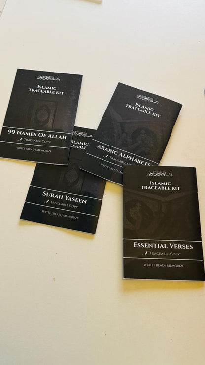 Islamic Traceable Kit 📚 (Set of 4) - ✨ 99 Names of Allah, Arabic Alphabets, Surah Yasin & Essential Verses