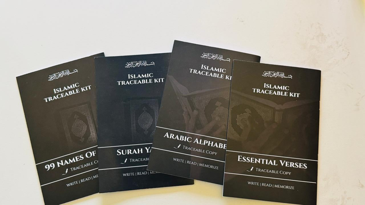Islamic Learning Bundle for Kids – Traceable Writing Kit + Dua Stickers (English)